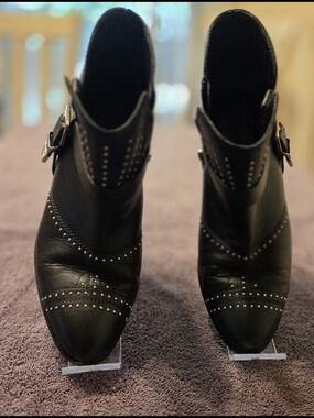 Vince Camuto Black Leather Moto Ankle Boots Studded Western